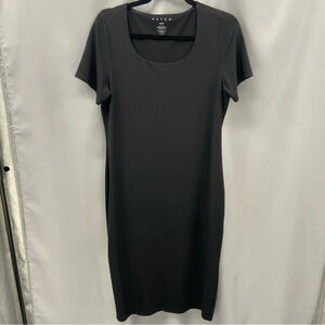 Hatch Maternity Black Short Sleeve Bamboo Spandex Scoop Neck Midi Dress Bodycon
